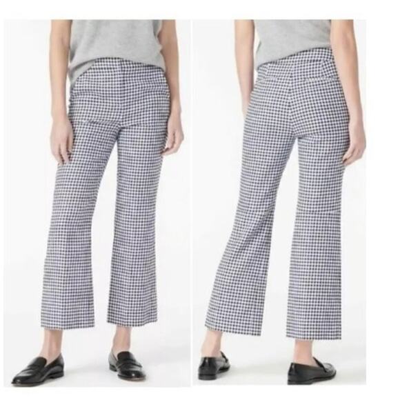 J.Crew Hayden Lined Gingham Kick Out Cropped Linen Pants Women's Size 2 - Picture 1 of 10